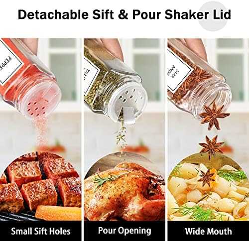 Spice Jars with Lable, 48 Pcs 4 oz Glass Spice Jars with Bamboo Lids, Spice Containers Bottles, Glass Seasoning Jars with Shaker Lids, Collapsible Funnel, for Spice Racks, Pantry,Cupboard
