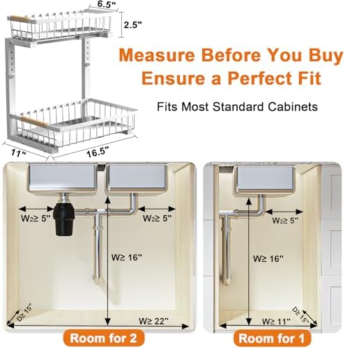 Under Sink Organizer, White 2 Pack Height Adjustable