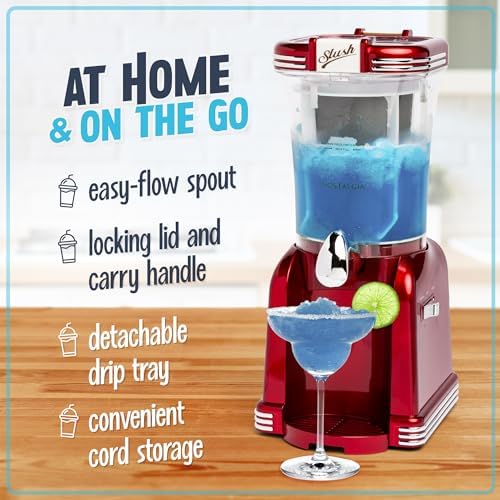 Nostalgia Frozen Drink Maker and Margarita Machine for Home - 32-Ounce Slushy Maker with Stainless Steel Flow Spout - Easy to Clean and Double Insulated - Retro Red - Image 3