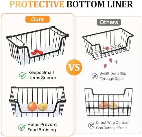 Stackable Storage Bins 4 Pcs Wire Baskets Freezer Organizer, Black