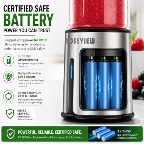 Portable Smoothie blender ROSEVIEW Glass bottle USB rechargeable mini Handheld Ice Shakes Cup 2 blend juicer Cordless Personal smoothies maker Fruit mixer (Steel) (MetallicSteel) - Image 5