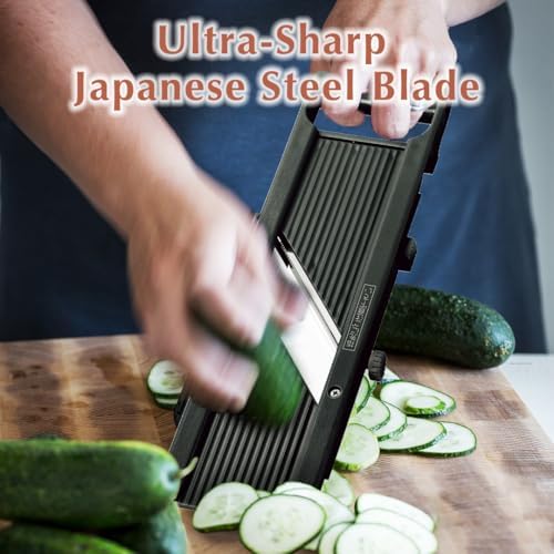 TIKUSAN SAMURAI Slicer Japanese Mandoline Vegetable Slicer Made in Japan Adjustable Slice Thickness Stainless Steel Blade (Wide) - Image 2