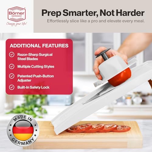 Swissmar Börner VPower V-Slicer Mandoline – Professional Kitchen Tool with Adjustable Thickness – Precision Food Slicer for Vegetables, Julienne, Shredding – Includes Safety Holder & Inserts - White - Image 5