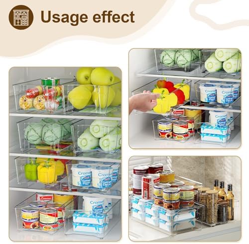 Clear Fridge Organizer, Refrigerator Organizer Bins with Handle, Freezer, Kitchen Cabinet, Pantry Organization, BPA Free Fridge Organizers (12.4 inch 2 Pack)