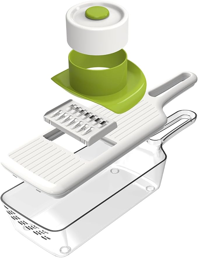WAGENSTEIGER Stainless Steel Mandoline Slicer - Adjustable Multi-Blade Vegetable & Food Chopper with 6 Interchangeable Blades, Safe Hand Guard, Non-Slip Base & Catch Tray – Julienne Slicer