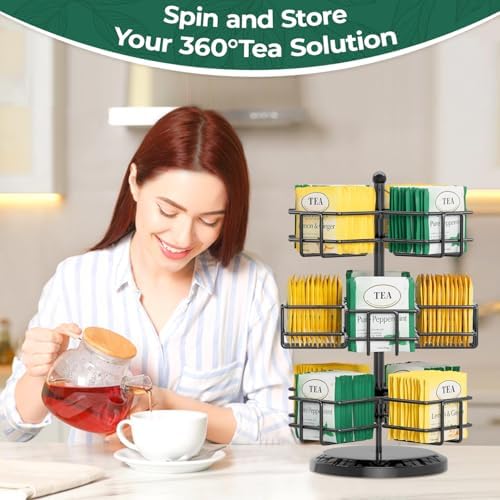 Tea Bag Holder Organizer for Counter, 3 Tier Metal Black
