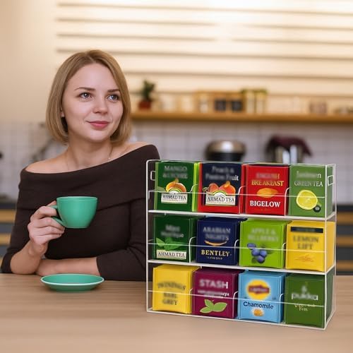Acrylic Tea Bag Organizer for 216 Tea Packets, No Assembly Required, Display Holder for Countertop, Vertical Tea Bag Caddy for Cabinet, Tea bar Accessories, Teabags Storage Containers