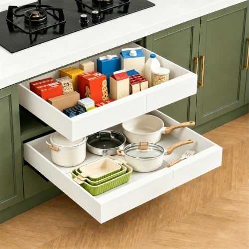 Expandable Pull Out Cabinet Organizer, No-Drill 21" Deep, 2-Pack