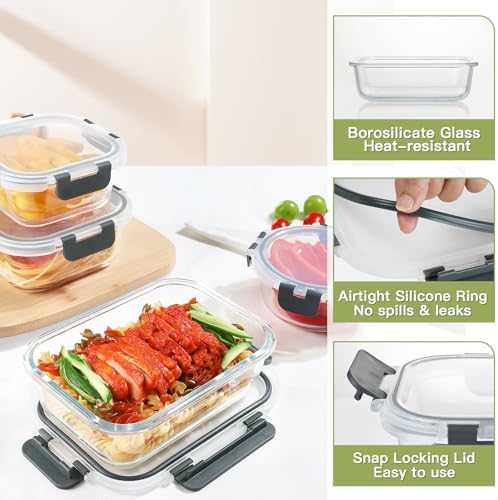 30 Piece Glass Food Storage Containers Set, Glass Meal Prep Containers with Lids, Airtight Lunch Box, BPA-Free, Microwave, Freezer & Dishwasher Safe