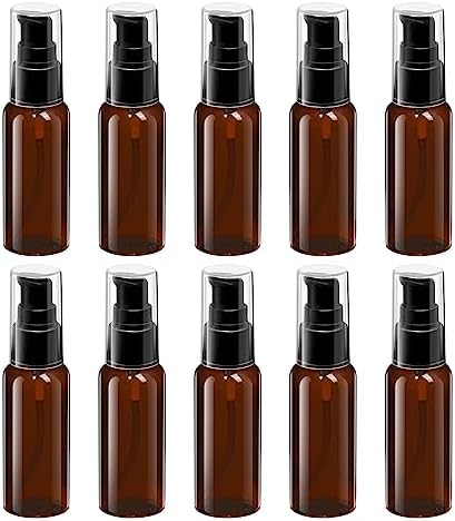 10 Pieces Travel Bottles Pump Bottles Dispenser 2oz/50ml Plastic Lotion Pump Bottle Clear Travel Toiletry Bottle Empty Spray Bottle with Black Cap for Lotion Cream Essential Oil(Brown) by VIDELLY