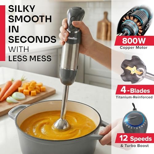 Multistick 5-in-1 Immersion Blender Handheld, 12-Speed Hand Mixer