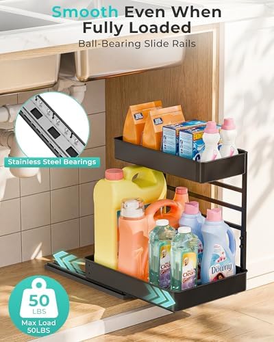 Under Sink Organizer, Adjustable Pull Out Rack for Tall Bottles