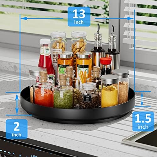 Lazy Susan Turntable Organizer - 13 inch Rotating Spice Rack Metal Lazy Susan for Cabinet Pantry Kitchen Countertop Bathroom Refrigerator Table Storage, Black