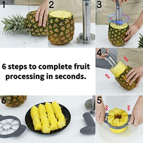 Newness Pineapple Corer and Slicer Tool, Robust Pineapple Core Remover with Upgraded Cutter & Reinforced Thicker Blade, Stainless Steel Kitchen Fruit Gadget for Diced Pineapple Rings (Grey)