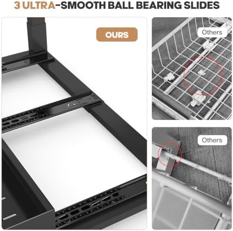 1 Pack Expandable Under Sink Organizers And Storage With Upgrade Ball-Bearing Slide Tracks,2-Tier Pull Out Under Cabinet Organizer Height Adjustable,Slide Out Under Sink Drawers-Black(Patent Pending)