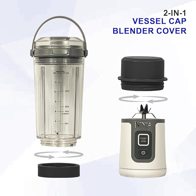 Blade Cover and Vessel Cap for Ninja Blast, Portable Blender BC100 & BC151 Series, Ninja Accessories, 2-in-1 Replacement Parts, Food Grade, Leakproof, Dishwasher Safe
