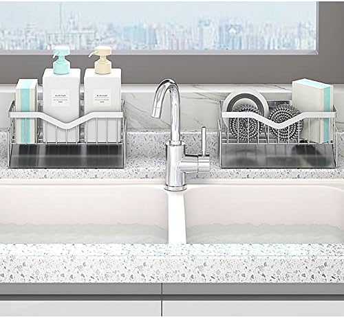 Kitchen Sink Caddy Sponge Holder, Quick Draining, SUS 304 Stainless Steel Sponge Organizer, Basket for Cleaning and Scrub Tool, Kitchen Sink Brush Caddy Holder