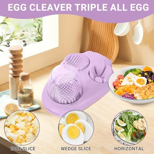 3 Slice Modes Egg Slicer for Hard Boiled Eggs, Stainless Steel Egg Cutter, 3-in-1 Kitchen Chopper Tool, Purple - Image 5