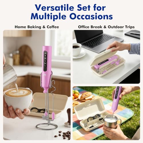 Rechargeable Milk Frother with Stand, 4 Interchangeable Whisks & Travel Case – Handheld Mixer for Lattes, Matcha, Hot Chocolate, Eggs & Protein Shakes - Image 6