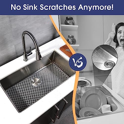 Silicone Sink Protector Mat for Kitchen Sink, 28"x15" Rear Drain