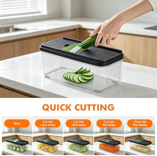 Veggie Chopper, 7 Blades Vegetable Chopper with Container, Onion Potato Food Fruit Slicer and Cutter, Stainless Steel, Dishwasher Safe,Mandoline Slicer & Kitchen Gadgets