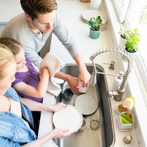 Full Circle Stash, Ceramic Kitchen Sink Caddy, Stylish Modular Sponge Holder & Dish Brush Organizer, Green and White, 11"