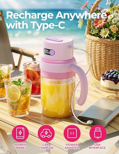 Portable Juicer Blender Cup, USB-C Rechargeable, Pink - Image 5