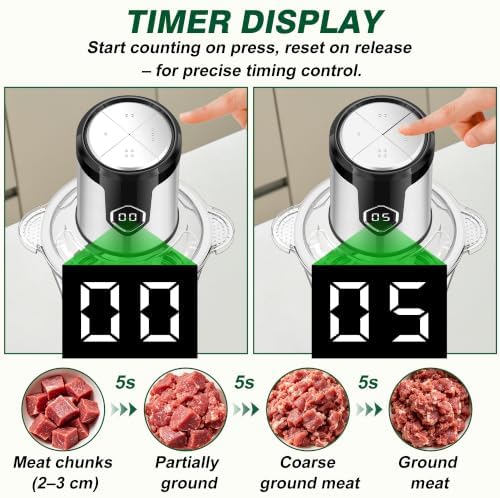 Food Processor with 2 Bowls, 4-Speed Electric Food Chopper & Meat Grinder