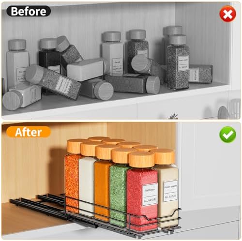 Pull Out Spice Rack Organizer, 1 Tier,4.5" Wx10.5 Dx2.5 H