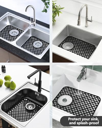2 Pack Silicone Sink Protectors for Kitchen Sink, Trellis 13x11 Black