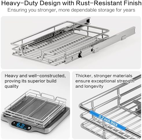 Kitchen Cabinet Pull Out Shelf and Drawer Organizer Slide Out Pantry Storaqe Basket in Multiple Sizes (17" W x 18" D,1 Tier)