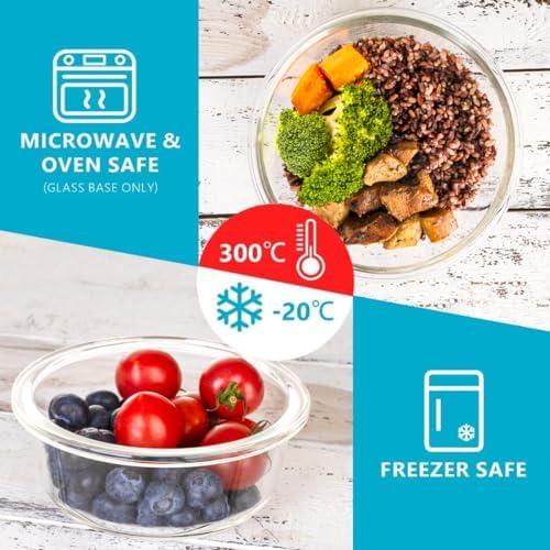Round Glass Containers with Air Vent Lids (5 Pack) – 32oz