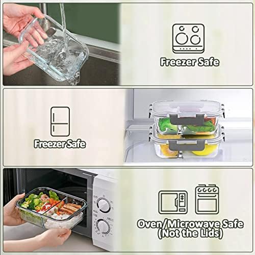 10 Pack,30 oz, 2 Compartments Glass Meal Prep Containers with Lids