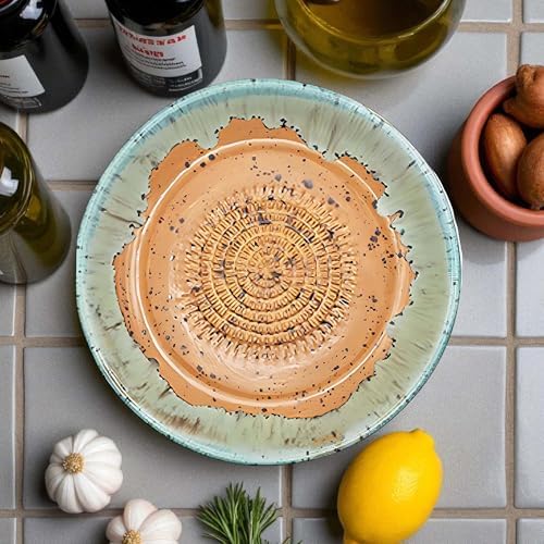 Ceramic Grater Bowl, Garlice Grater Plate, Handmade Ginger Grater, Mincer Bowl for Cheese &Vegetables, Ceramic Decorative Mincer, Hand Dish for Garlic (Caramel)