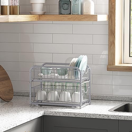 2-Tier Under Sink Pull Out Organizer, Kitchen Bathroom Spice Rack