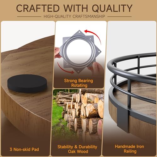 9-Inch Farmhouse Oak Wood Lazy Susan Organizer for Table Top, Walnut