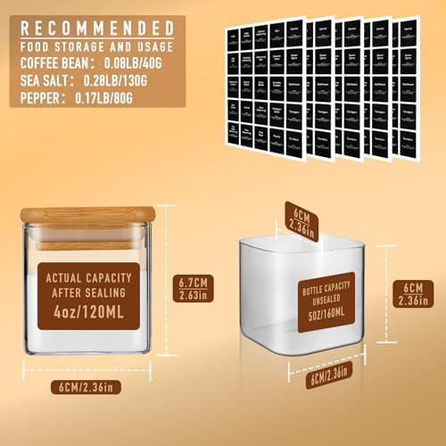 4oz/120ml Square Glass Spice Storage Containers with Lids 12-Pack