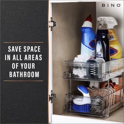 2 Tier Clear Storage Organizer with Dividers | Slide Out Drawer for Under Sink or Medicine Cabinet | Bathroom Closet, Vanity, Pantry Organizer | Under Cabinet Storage for Bathroom and Kitchen