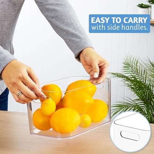 Bliss 10" x 6" Open Clear Pantry Organizer Bin, Set of 4, Plastic Containers with Handle for Kitchen, Fridge, Cabinet, Closet, Bathroom, Undersink Storage Made in USA