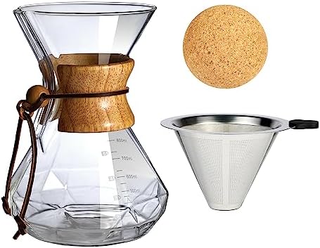 Pour Over Coffee Maker With Wood Sleeve，27oz/800mlPour Over Coffee Dripper,Pour Over Coffee Maker Set With Cork Stopper (27oz/800ml)
