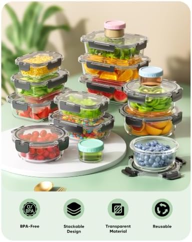 40 PCS Glass Food Storage Containers with Lids, BPA-Free