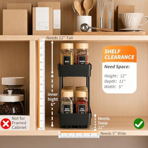Pull Out Spice Rack,2 Pack 2-Tier Cabinet Organizer, Black