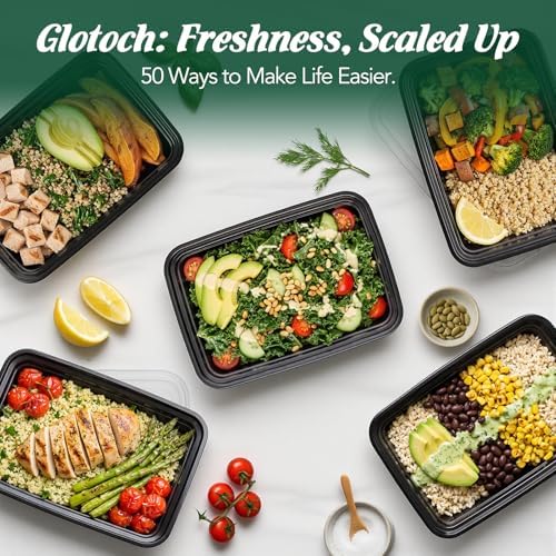 Glotoch Meal Prep Containers 32oz 50 Pack(100 Piece) with Lids, Plastic Food Storage Containers Reusable, Bento Boxes for Portion Control,Takeout, Lunch, Salad, Microwave/Freezer/Dishwasher safe