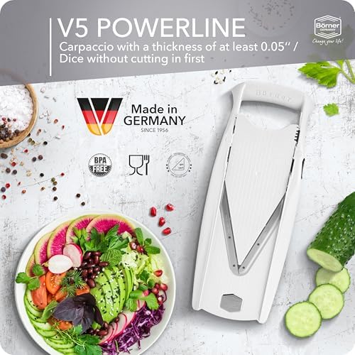 Mandoline Food Slicer Börner V5 (Starter Set) by Reston Lloyd • V-Slicer with Food Holder • Made in Germany • Fruit & Vegetable Chopper • Multiple Settings • Color: White - Image 3