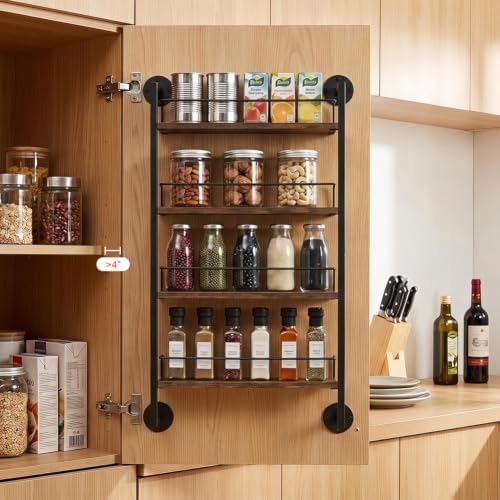 4 Tier Spice Rack Wall Mounted for Kitchen, Large Capacity Organizer