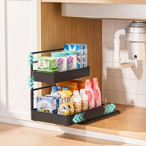 Under Sink Organizer, Adjustable Pull Out Rack for Tall Bottles