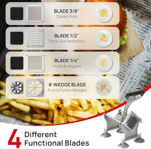 French Fry Cutter, Potato Cutter with 4 Stainless Steel Blades
