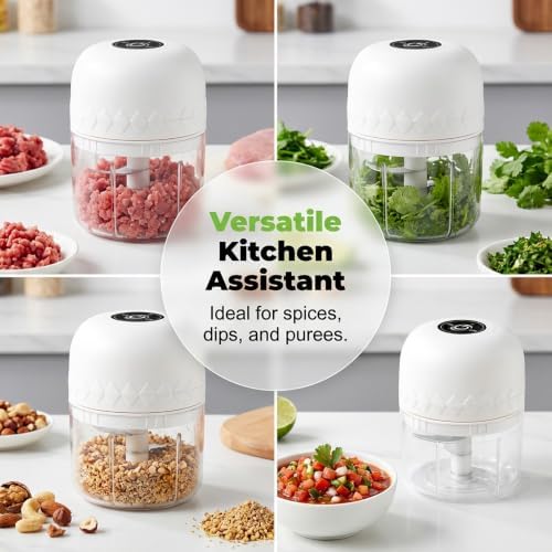 Electric Garlic Chopper, Portable Food Processor, Cordless Chopper (White) - Image 5