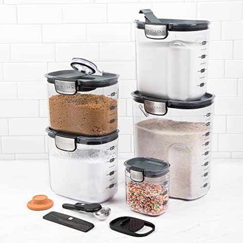 Airtight Food Storage Container Set – Clear Plastic Flour and Sugar Canister Set with Magnetic Accessories for Kitchen Organization (Grey, 9-Piece)