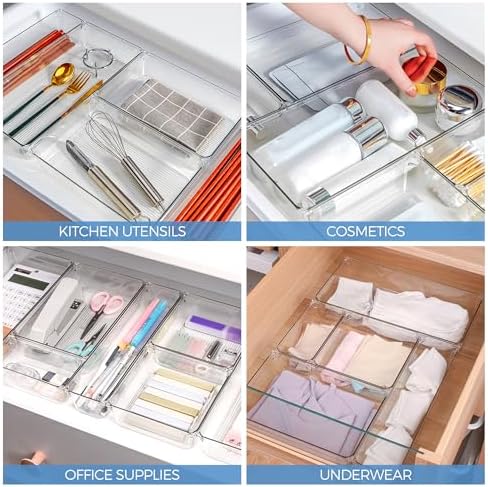 6 Pack Drawer Organizer, 6" x 9" Plastic Storage Bins
